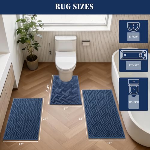 YIHOUSE Navy Blue Bathroom Rugs view 2