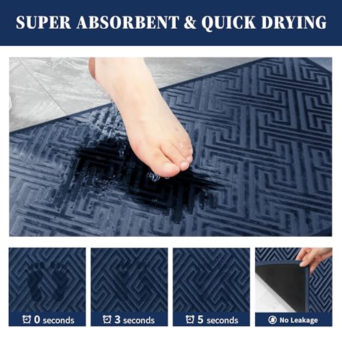YIHOUSE Navy Blue Bathroom Rugs view 3
