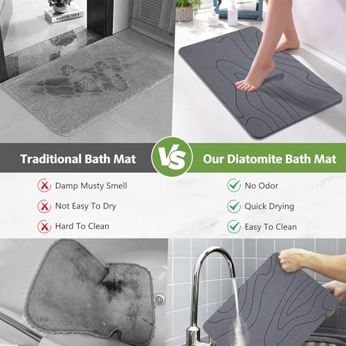 Stone Bath Mat Diatomaceous Earth Non-Slip Gray