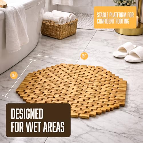 Octagonal Bamboo Bath Mat view 5