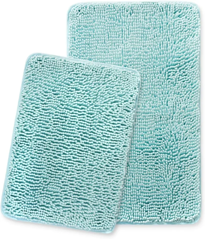 Yeaban Aqua Bathroom Rugs Sets 2 Piece Chenille