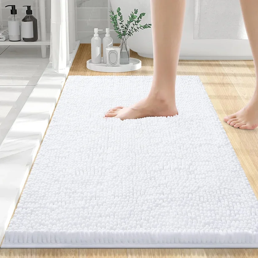 Smiry Luxury Chenille Bathroom Rug 24x16 White main view