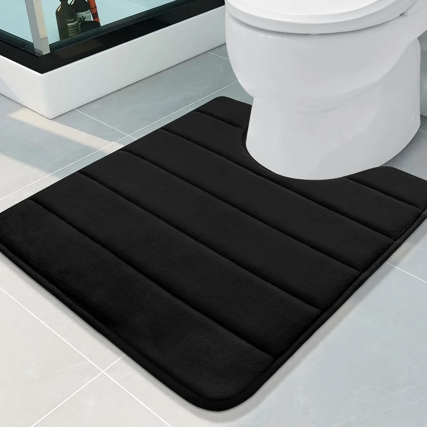 Buganda Memory Foam U-Shaped Contour Toilet Rug 24x20 Non Slip Absorbent Thick Soft Washable Black