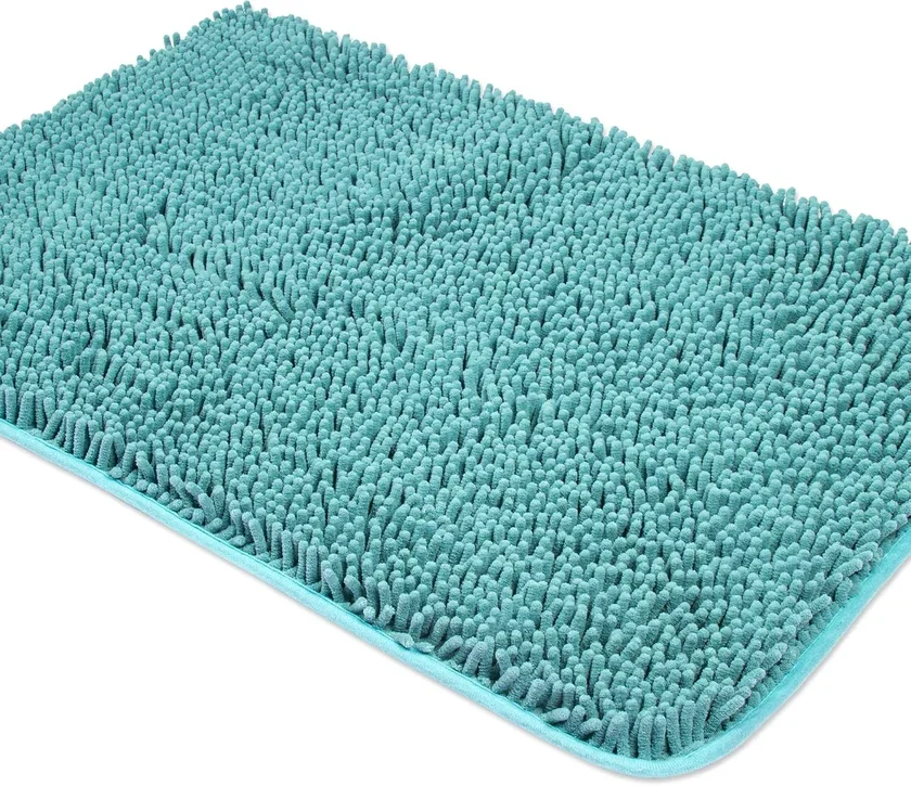 Yeaban Teal Chenille Bath Rug