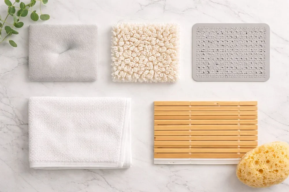 Rubber bath mat with suction cups
