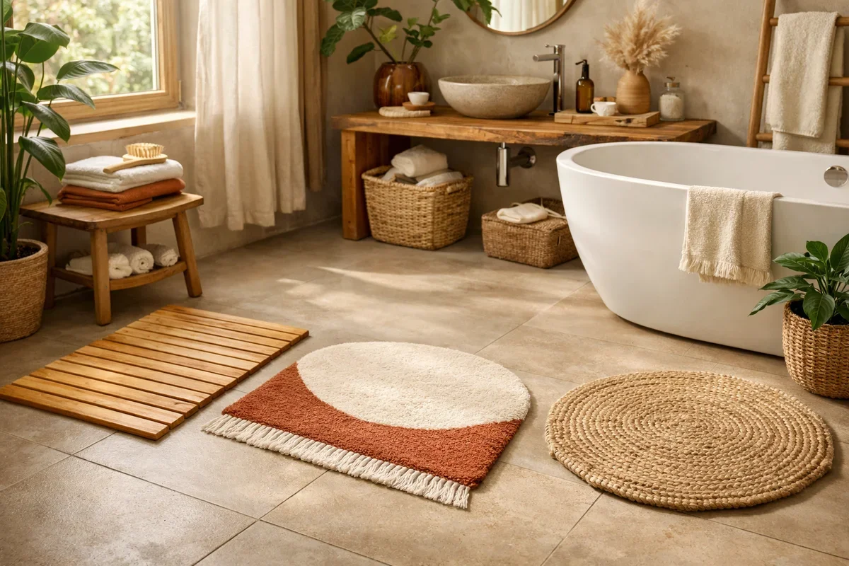 Best organic and eco-friendly bath rugs in a modern bathroom