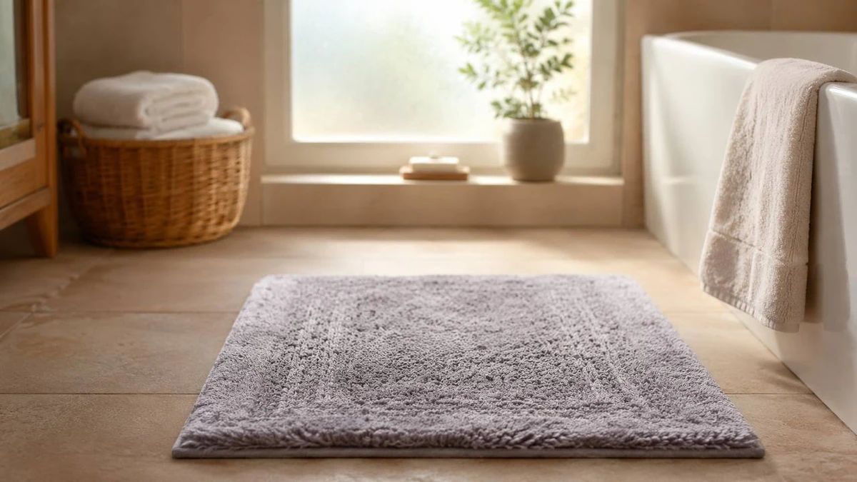 Worn bath rug showing signs of replacement